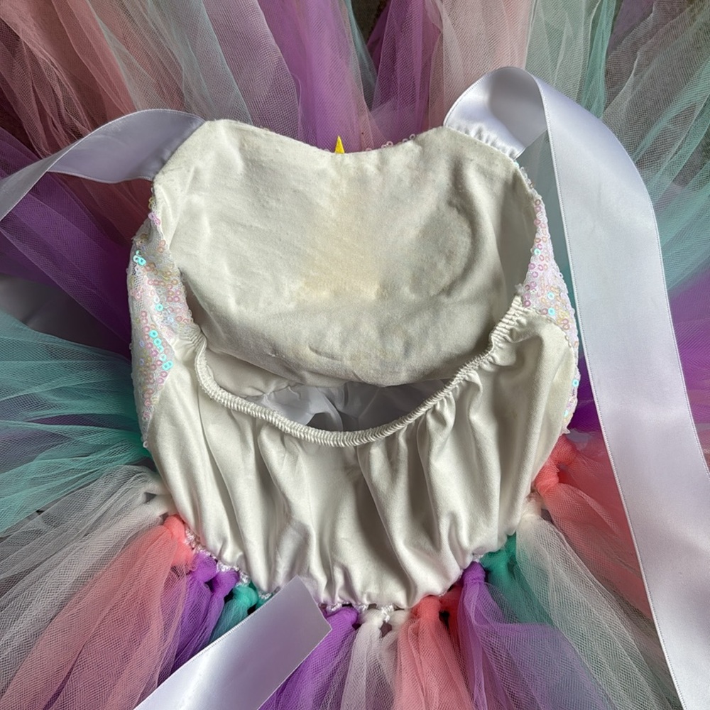 🦄 Unicorn Tutu Dreams Toddler Girls Dress with Pastel Tulle / Tie Neck Sz 3-4 - Picture 5 of 11